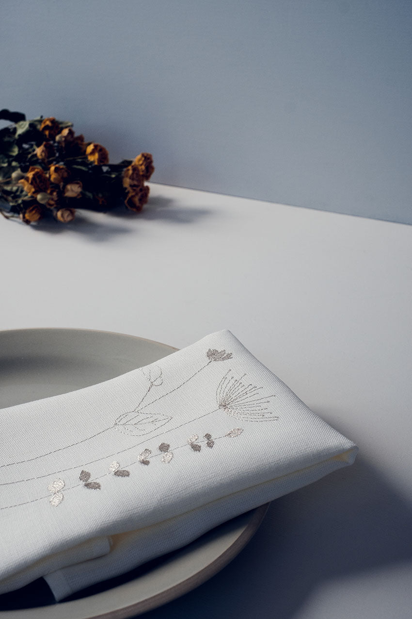 'Irish Wildflower' Embroidered Irish Linen napkins, Metallic