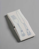 Irish linen napkin with knife and fork embroidery
