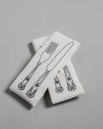 'Silver Service' Embroidered Irish Linen napkins with black embroidery