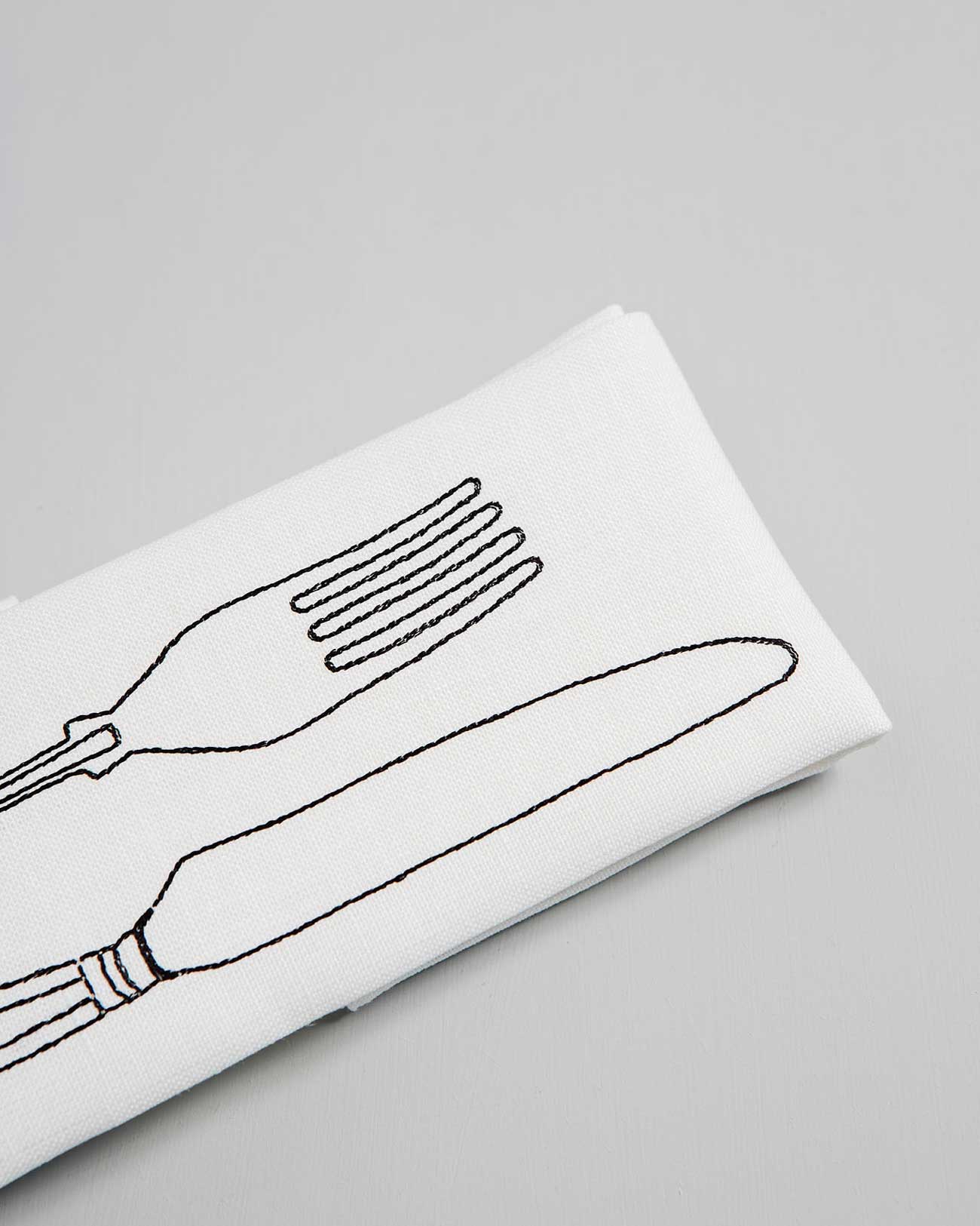 Irish linen napkins with black cutlery embroidery 