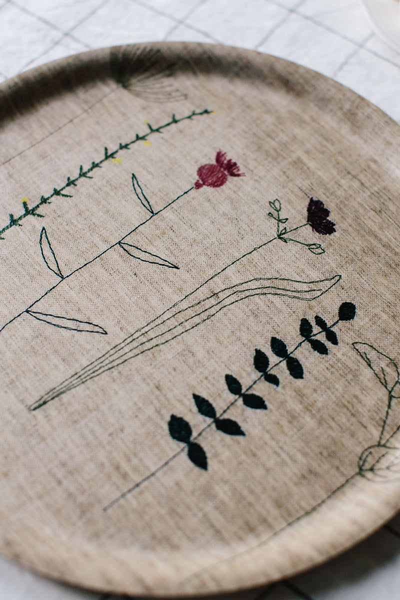 'Irish Wildflower' Embroidered Natural Irish Linen Tray