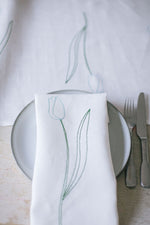 Tulip Embroidered Irish Linen napkins in ivory