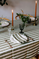Irish linen napkin with ivory, earthy green stripes weave