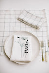 Wedding Gift bundle, Irish linen Windowpane Check Table Cloth & Embroidered Napkins in monochrome