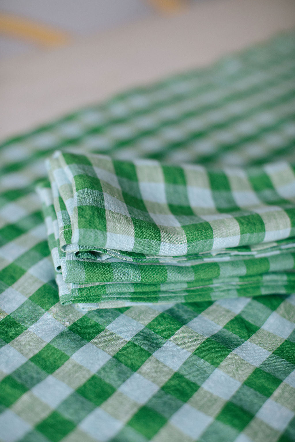 Apple green & Powder Blue Irish Linen Check Table Runner