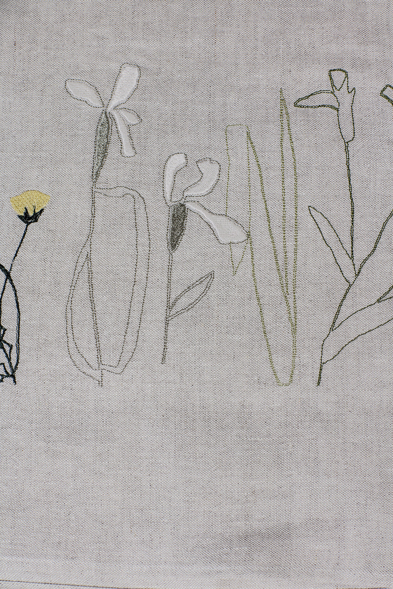 'Herbarium' Embroidered Irish Linen Table Runner, Natural