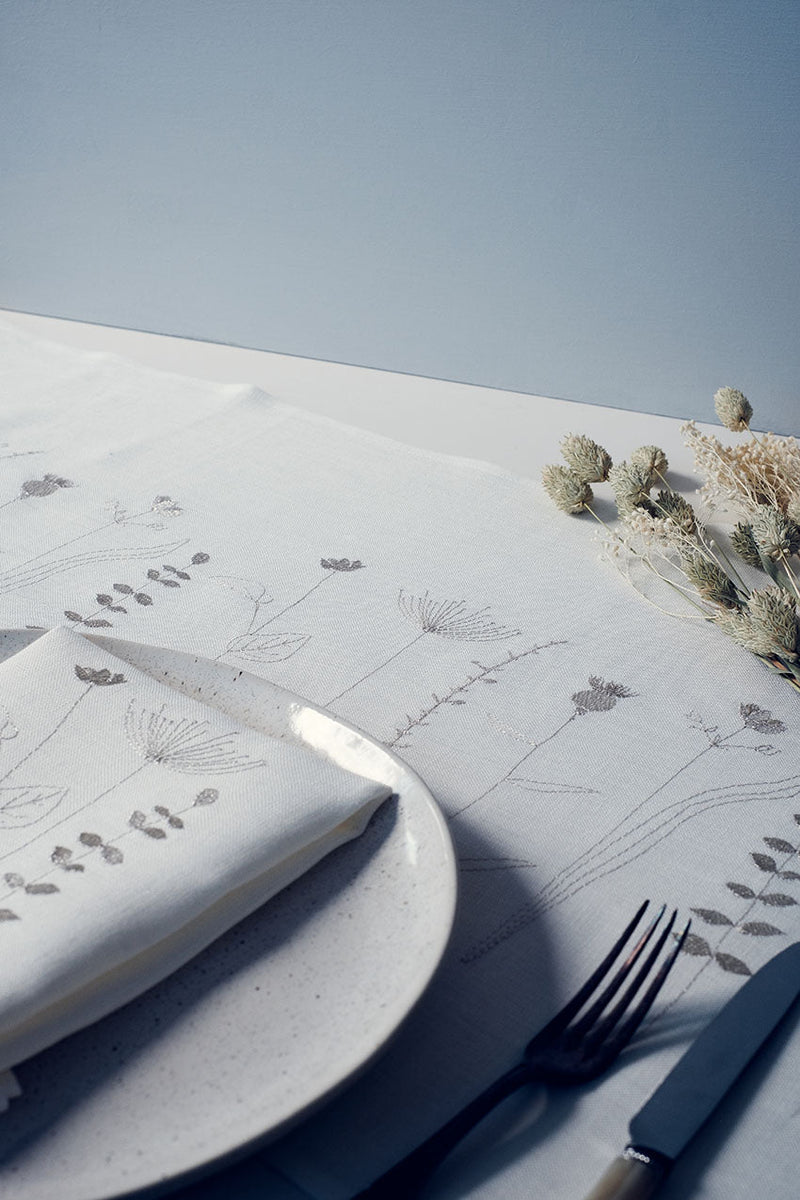 Personalised Gift Set 'Irish Wildflower' Irish Linen Table Runner & Napkin with Metallic Embroidery