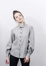 ‘Floral Lines' Embroidered Irish Linen & Wool Shirt in Grey