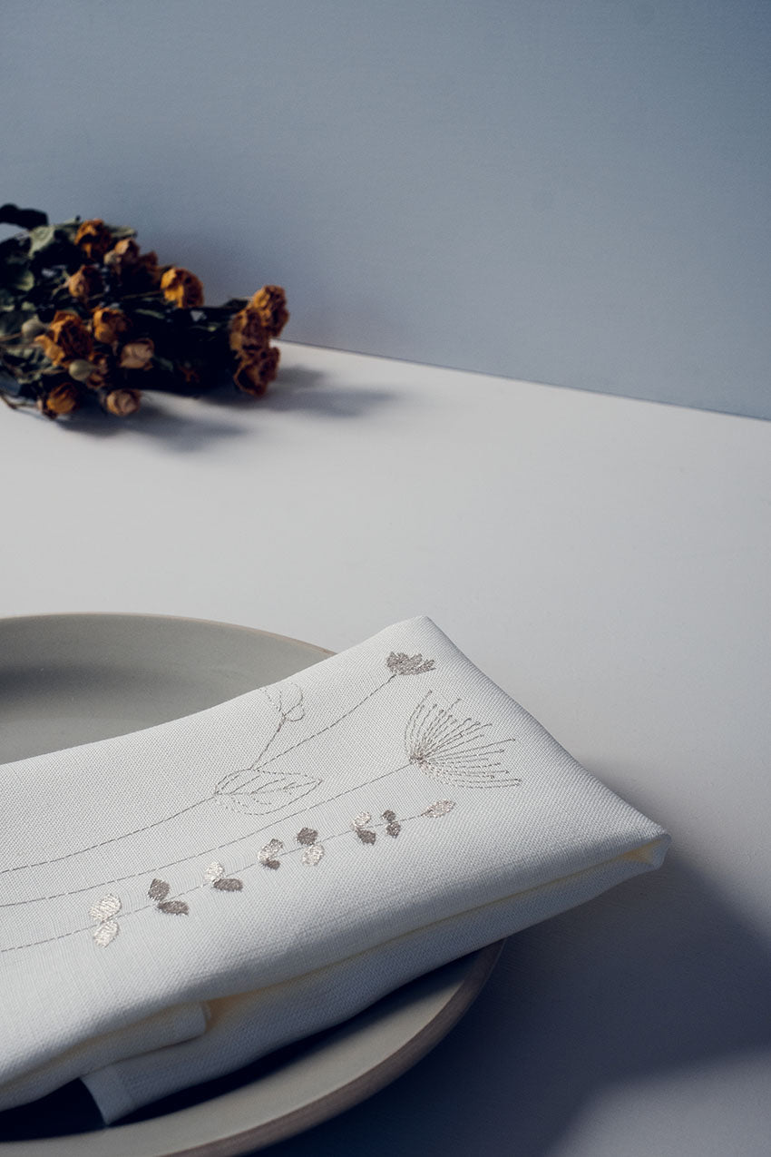 Irish wildflower napkin with metallic embroidery 