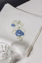 Irish linen napkin in ivory with rose embroidery 