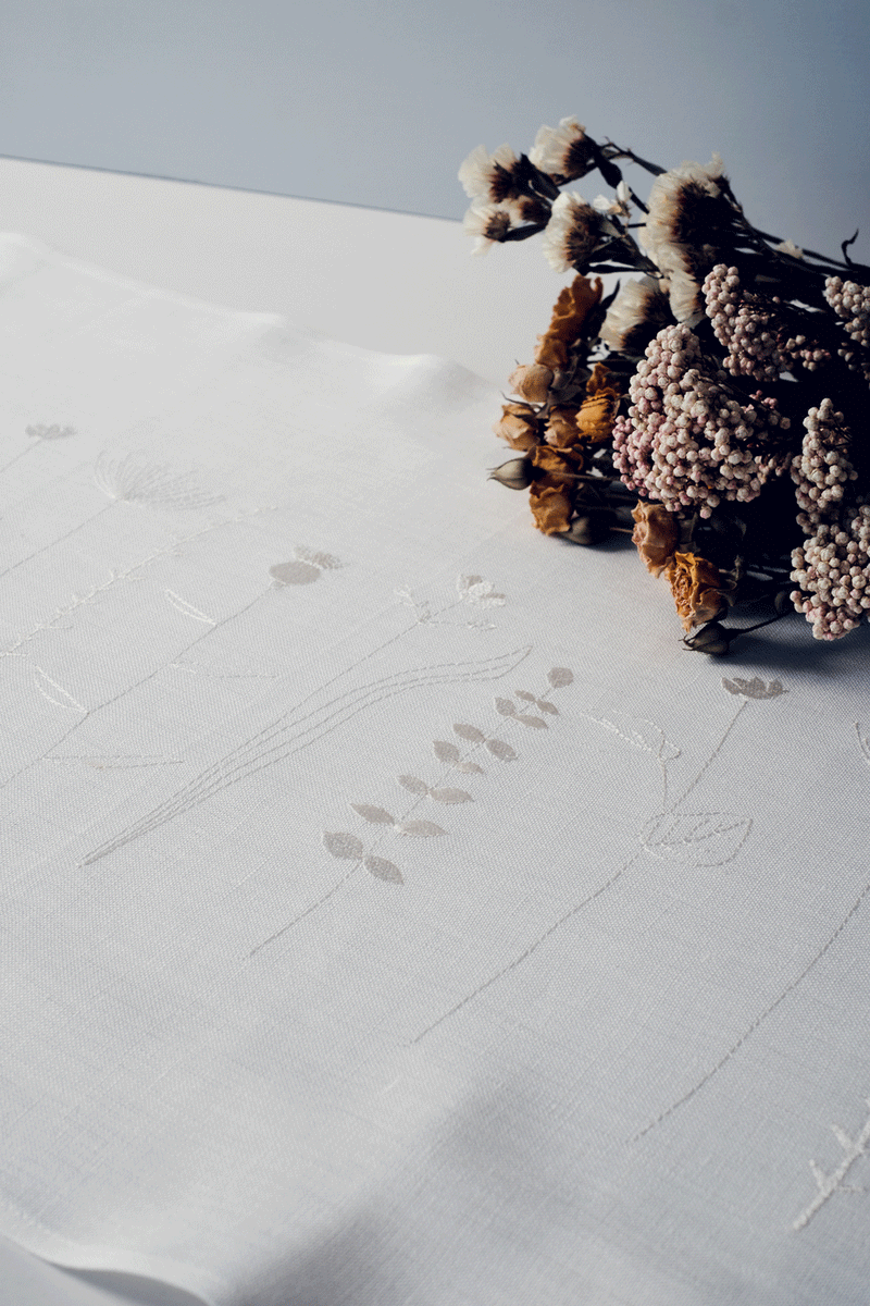 'Irish Wildflower' Embroidered Irish Linen Table Runner White