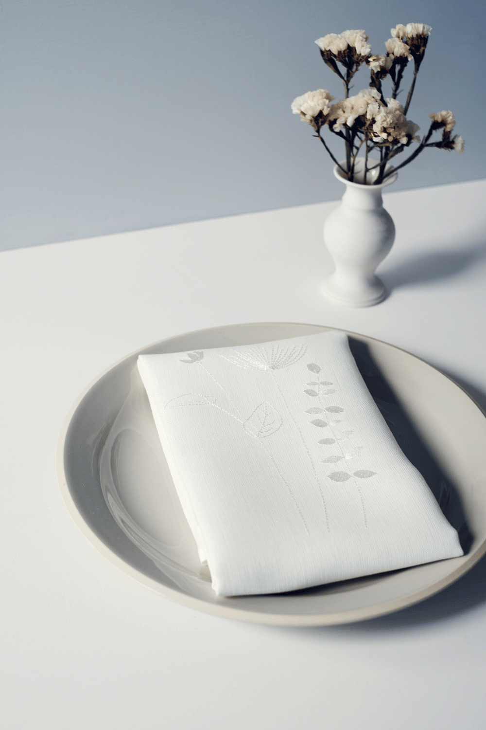 Ivory Irish wildflower embroidery on an irish linen napkin 