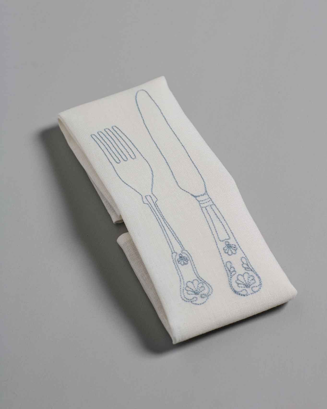 Irish linen napkin with knife and fork embroidery 
