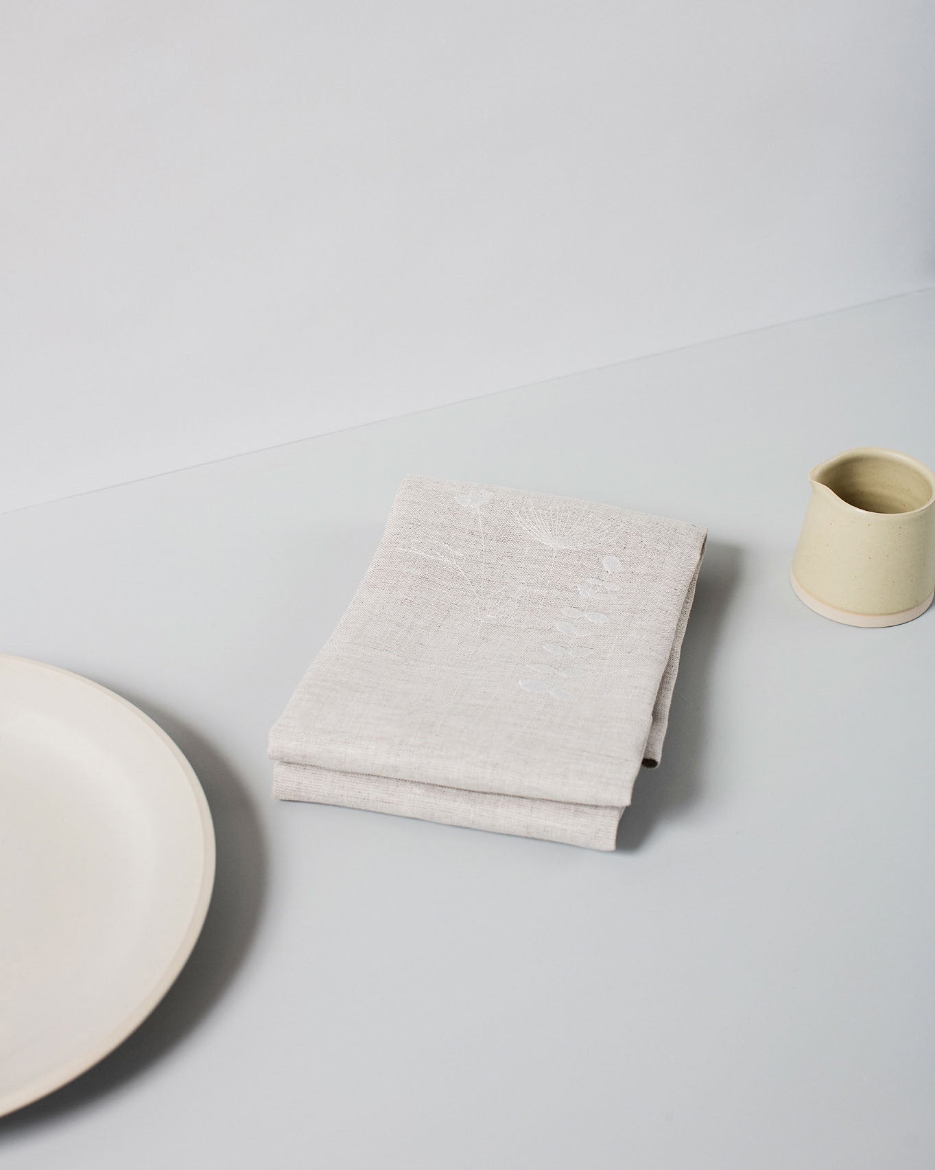 Natural Irish linen napkins with ivory wildflower embroidery 