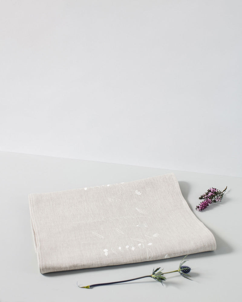 Gift Set 'Irish Wildflower' Natural Irish Linen Table Runner & Napkins with Ivory embroidery