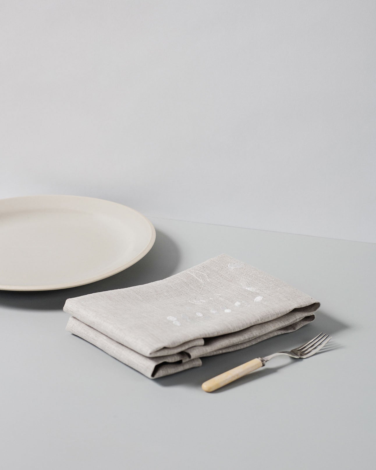 Natural irish linen napkins with ivory wildflower embroidery 
