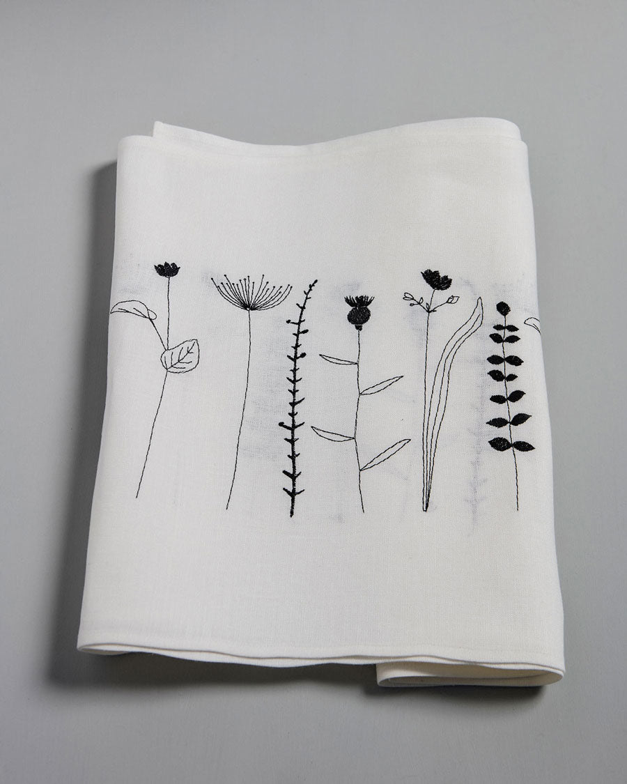 Irish linen table runner with centred Irish wildflower embroidery 
