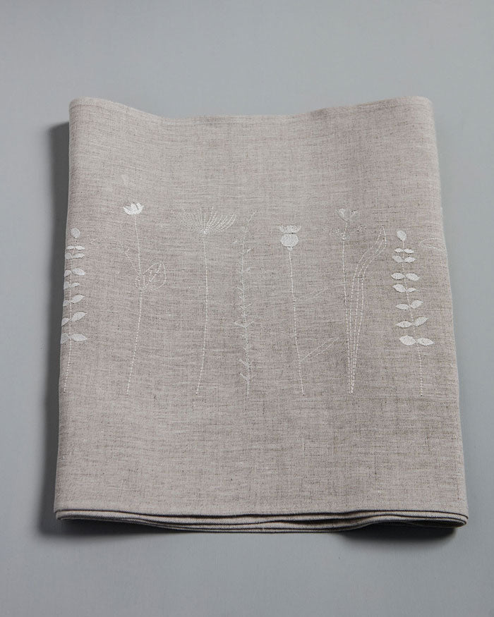 Irish linen table runner with centred Irish wildflower embroidery 