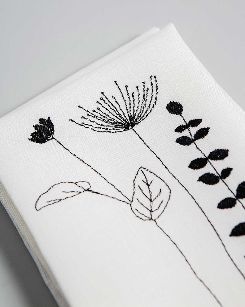 'Irish Wildflower' Embroidered Irish Linen napkins black
