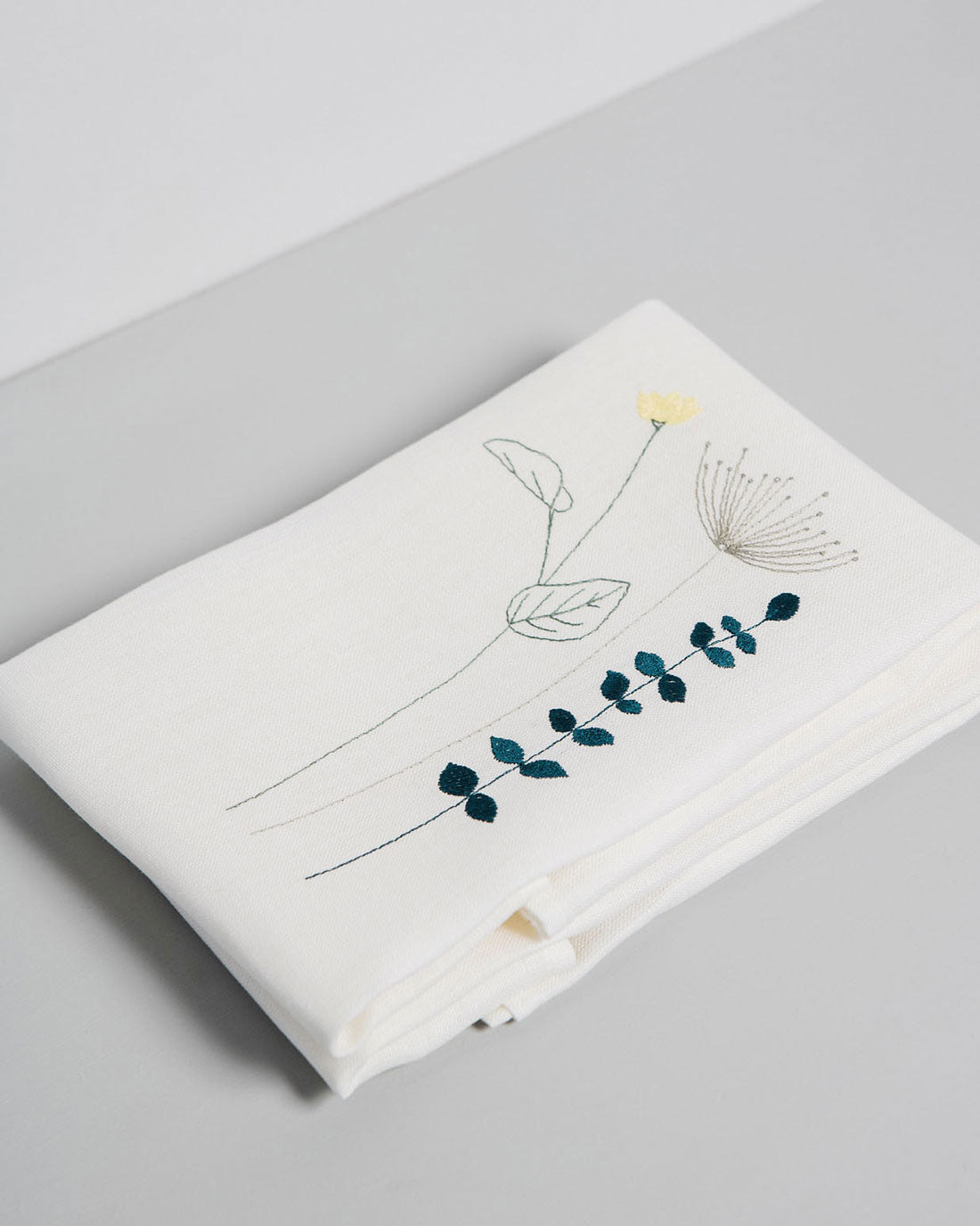 Irish linen napkin with embroidered Irish wildflowers 