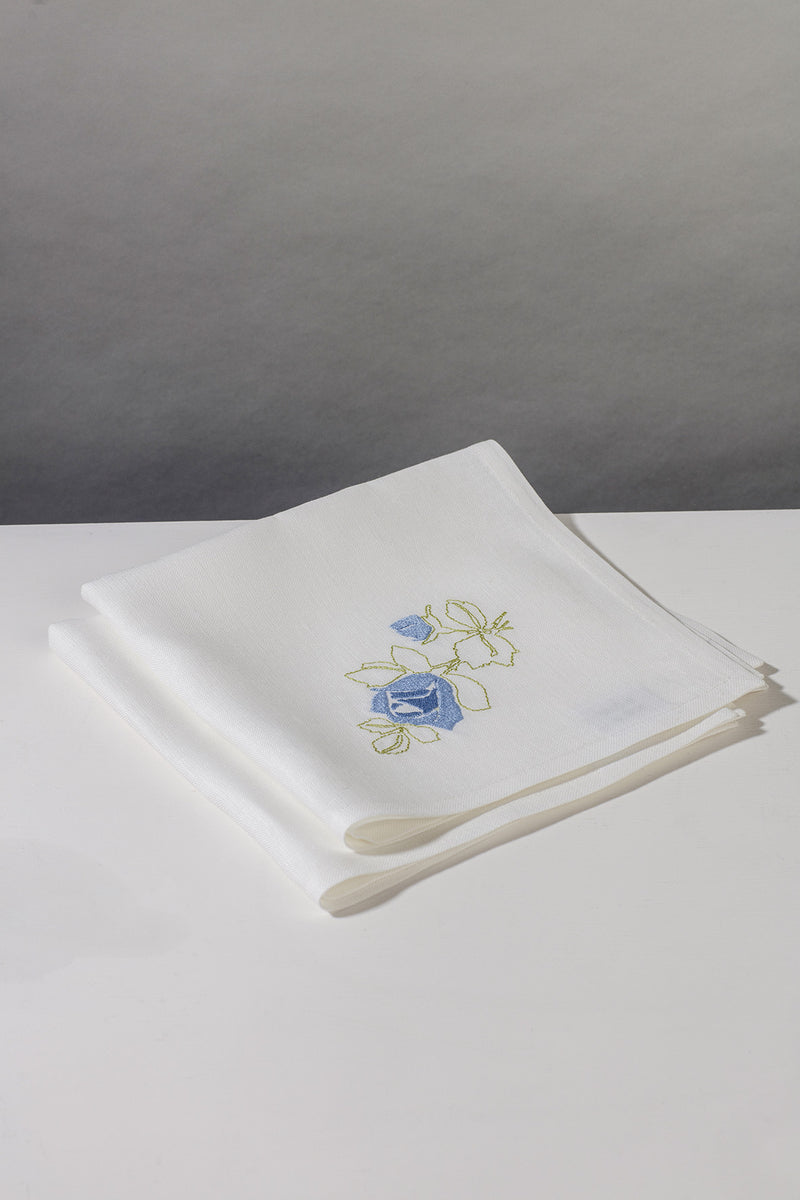 'Roses' Embroidered Irish Linen napkins earth