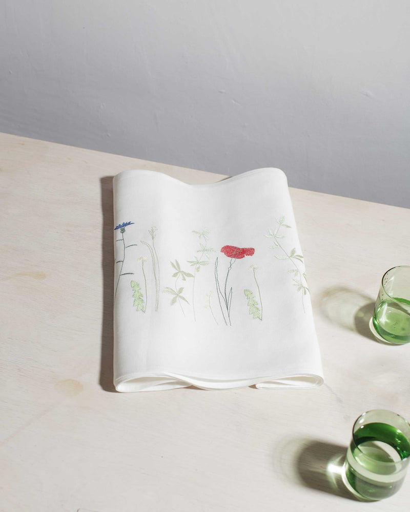 Summer Meadow embroidered Irish Linen Table Runner