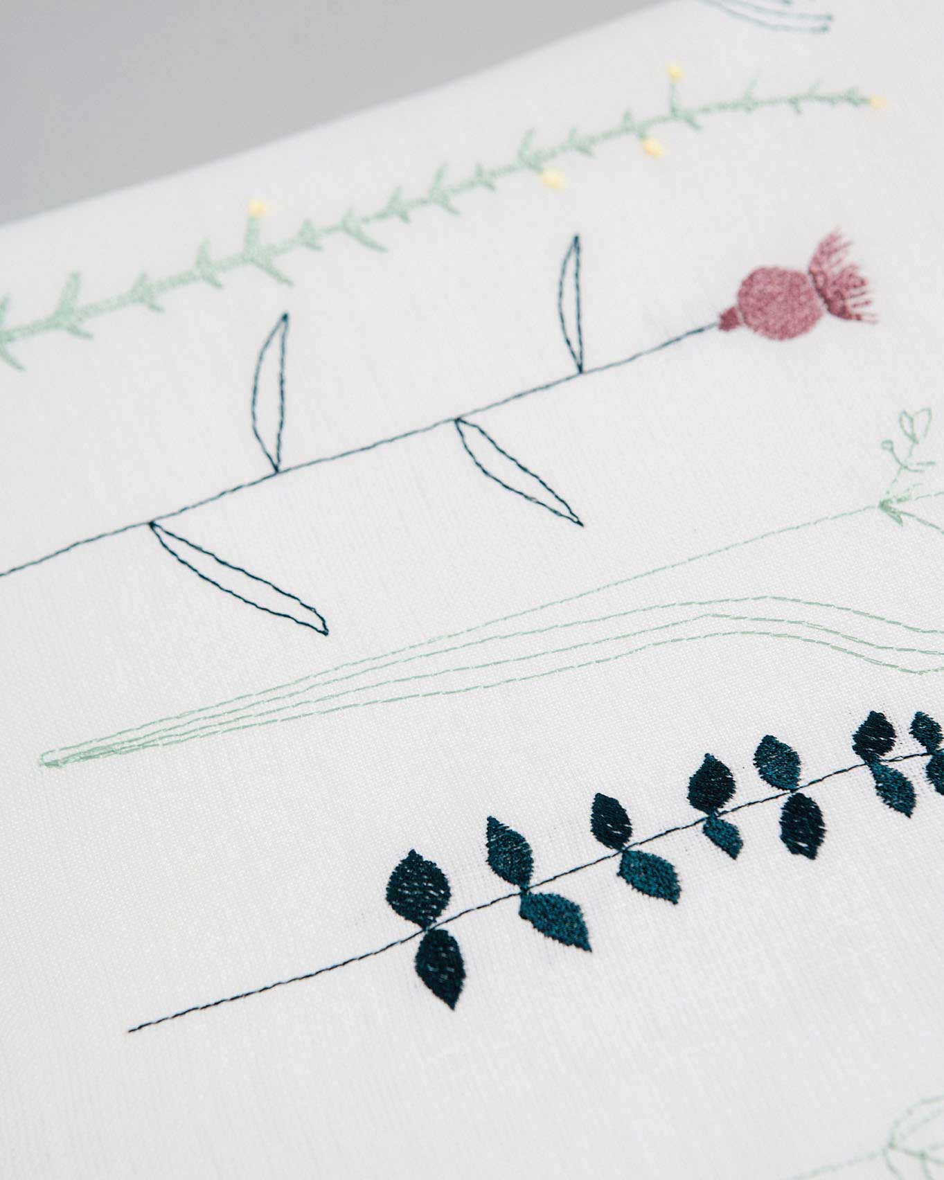 Irish linen table runner embroidered with Irish wildflower design 