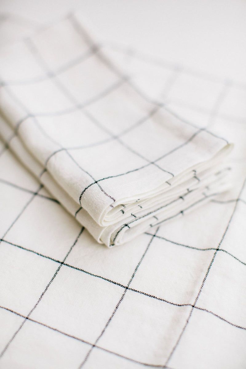 Windowpane Check Irish Linen Table Cloth Monochrome