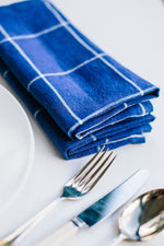 Windowpane Check Irish Linen Table Cloth in Cobalt Blue