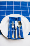 Windowpane Check Irish Linen Table Runner in Cobalt Blue