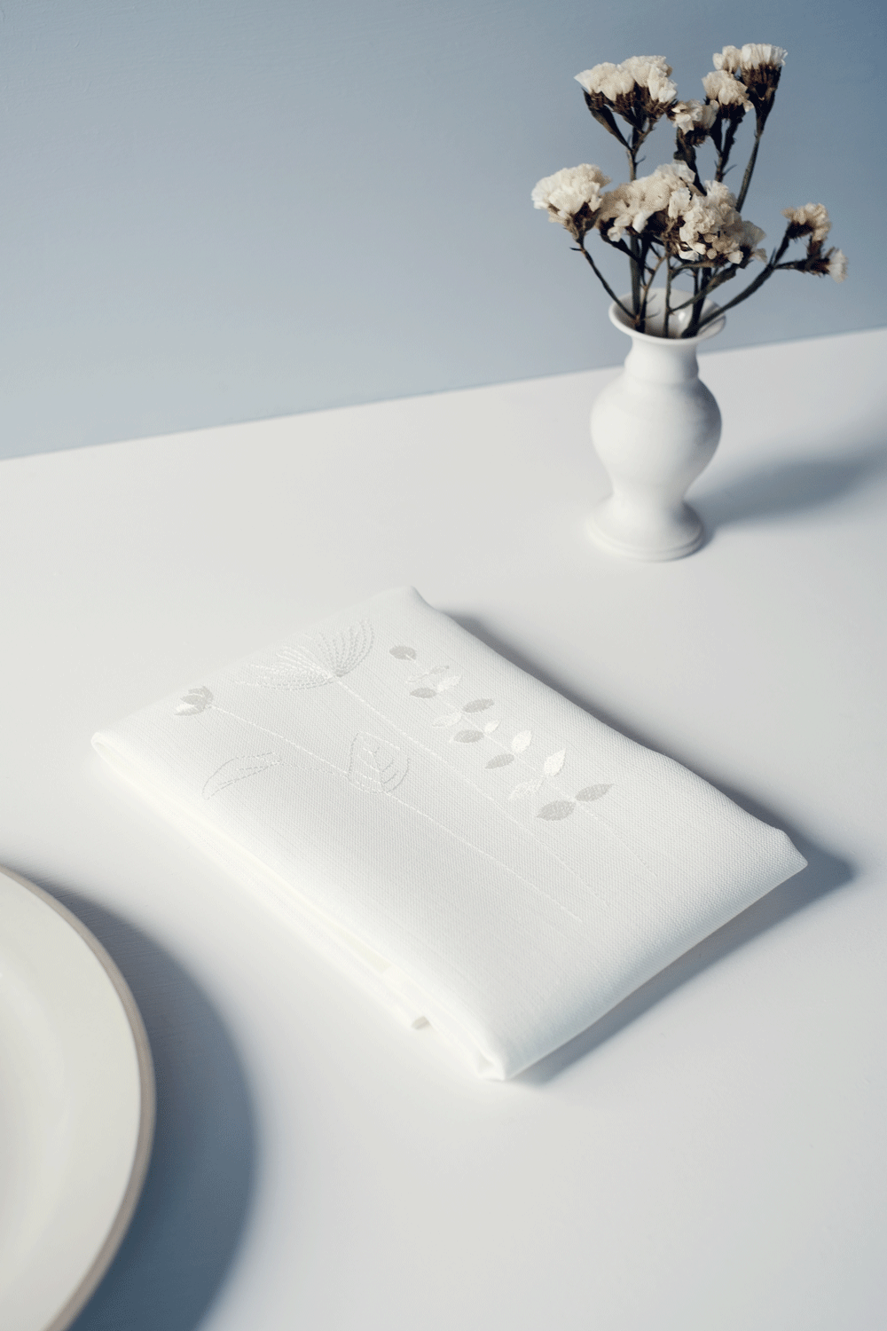 Irish linen napkin with Irish wildflower embroidery 